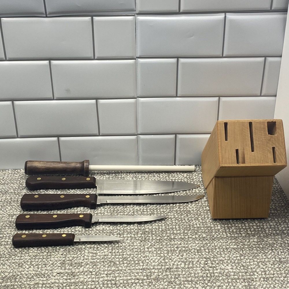 Old Homestead Knife Set 4 Knives Sharpener‎ With Holding Block